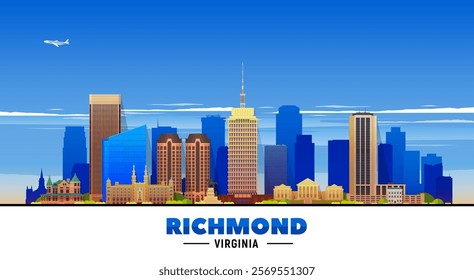 Richmond Virginia skyline with panorama at sky background. Vector Illustration. Business travel and tourism concept with modern buildings. Image for banner or web site.	
