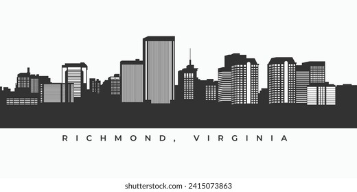 Ilustración de la silueta de la línea aérea de Richmond Virginia en blanco y negro