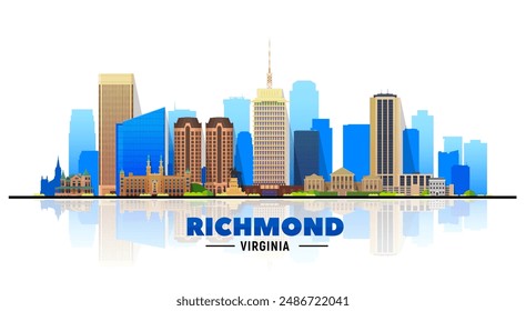 Richmond Virginia skyline in the white background. Flat vector illustration. Business travel and tourism concept with modern buildings. Image for banner or website.