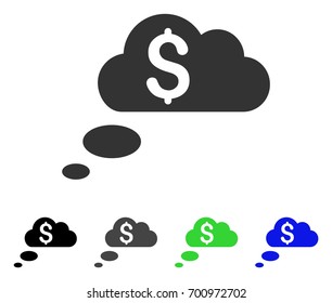 Richness Dream Clouds flat vector pictograph. Colored richness dream clouds, gray, black, blue, green icon variants. Flat icon style for application design.