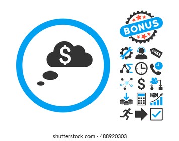 Richness Dream Clouds icon with bonus clip art. Vector illustration style is flat iconic bicolor symbols, blue and gray colors, white background.