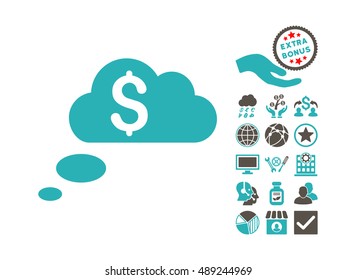 Richness Dream Clouds icon with bonus images. Vector illustration style is flat iconic bicolor symbols, grey and cyan colors, white background.