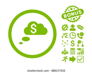 Richness Dream Clouds pictograph with bonus pictures. Vector illustration style is flat iconic symbols, eco green color, white background.