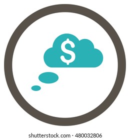 Richness Dream Clouds vector bicolor rounded icon. Image style is a flat icon symbol inside a circle, grey and cyan colors, white background.
