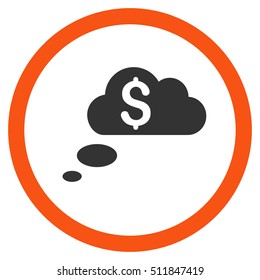 Richness Dream Clouds vector bicolor rounded icon. Image style is a flat icon symbol inside a circle, orange and gray colors, white background.