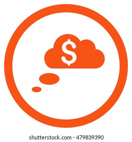 Richness Dream Clouds vector rounded icon. Image style is a flat icon symbol inside a circle, orange color, white background.