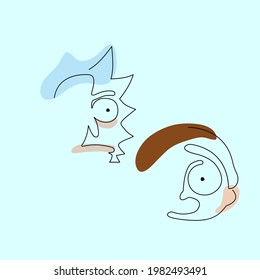 Rick and Morty in the style of one line. Vector illustration.