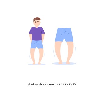 Rickets, Blount disease or tibia vara. bone growth abnormalities. a man whose leg shape is O-shaped. health problems. character illustration design. vector elements