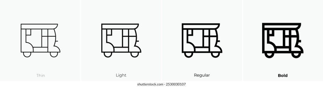 Icono de ricksaw. Diseño de estilo delgado, ligero, regular y audaz aislado sobre fondo blanco