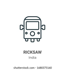 Ricksaw outline vector icon. Thin line black ricksaw icon, flat vector simple element illustration from editable india concept isolated stroke on white background