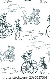 Rickshaw abstract japanese chinese vector design seamless pattern