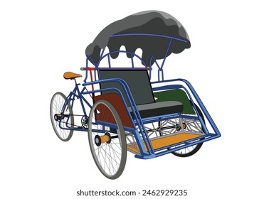 Rickshaw becak surabaya east java. tricycle vehicle. Vector Isolated on white background.