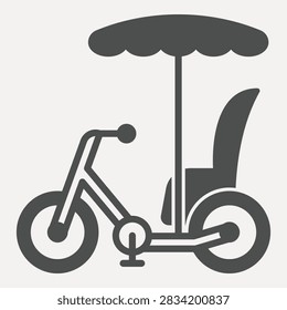 Rickshaw bike solid icon, traditional cycle rickshaw concept. Vector graphics. Traditional, city transport sign with glyph style icon for mobile or web design