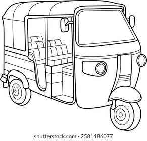 Rickshaw cartoon coloring book page