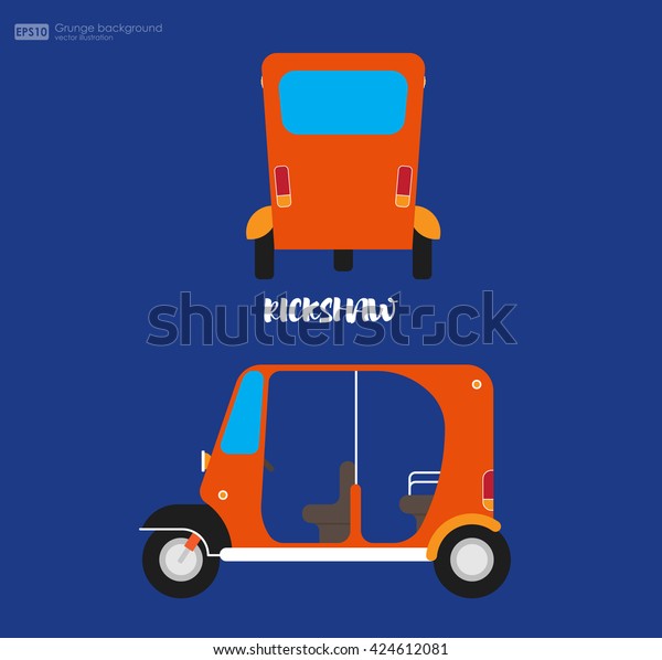 Rickshaw\
flat design. Indian rickshaw. Auto rickshaw and pedicab. Travel\
transport taxi, tourism and vehicle. Taxi auto rickshaw tuk tuk\
three wheeler tricycle. Vector\
illustration.