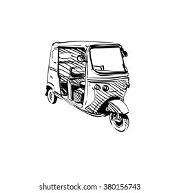 Rickshaw hand drawn silhouette. Indian transport, vector illustration
