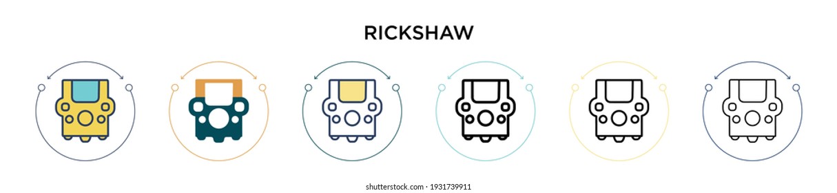 Icono de rickshaw en estilo relleno, delgado, contorno y trazo. Ilustración vectorial de dos iconos vectores de rickshaw de color y negro se puede usar para móviles, ui, web