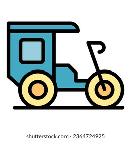 Rickshaw icon outline vector. Trishaw bike. Old tricycle color flat