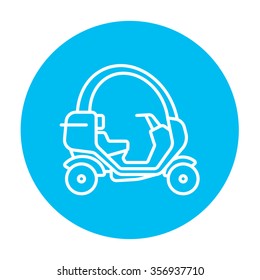Icono de línea de rickshaw para web, móviles e infografías. Icono de blanco vector en el círculo azul claro aislado en fondo blanco.