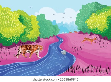 Rickshaw Painting style Vector Landscape Illustration