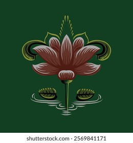 Rickshaw Painting style Water lily Vector Illustration. Lotus Vector Illustration.