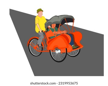 rickshaw rider is taking his passengers