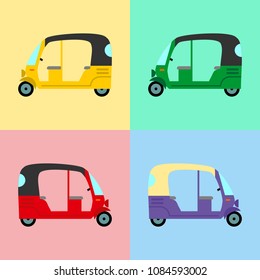 Rickshaw set color style on colorful background. Vector Ilustration 10 eps