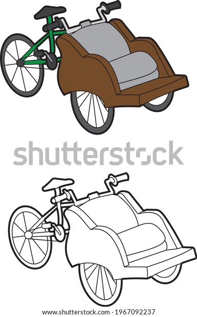 Rickshaw Trishaw Vector Drawing Transportation Learning Stock Vector ...