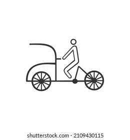 Rickshaw vector icon with driver human powered pedicab. 