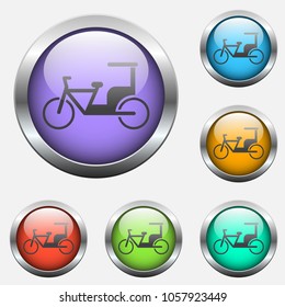 rickshaw vector icon on color glass buttons