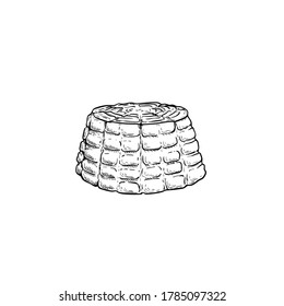 Ricotta cheese. Hand drawn sketch style drawing of traditional Italian local soft cheese. Vector illustration isolated on white.