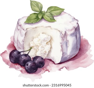 Ilustración de la acuarela del queso Ricotta. Diseño de elementos submarinos dibujados a mano. Elemento de diseño marino vectorial artístico. Ilustración para tarjetas de felicitación, impresión y otros proyectos de diseño.