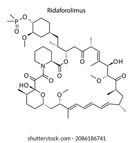 Ridaforolimus Molekularstruktur, flache skelettale chemische Formel. Immunsuppressivum, mTOR-Inhibitor-Arzneimittel zur Behandlung von Immunsuppressiva. Vektorgrafik.