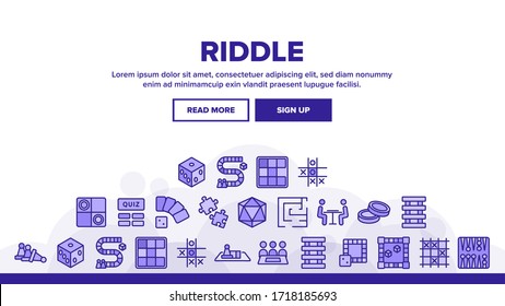 Riddle Play Landing Web Page Header Banner Template Vector. Riddle Board Game, Puzzle With Entry And Exit, Backgammon And Tic Tac Toe Illustration