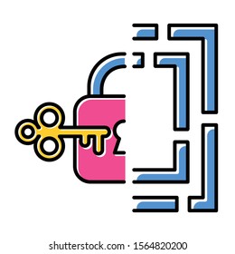 Riddle solution finding color icon. Maze, key-lock puzzle. Mental exercise. Logic game. Ingenuity, knowledge, intelligence test. Brain teaser. Problem solving. Isolated vector illustration