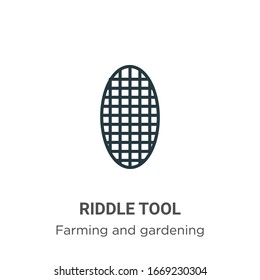 Riddle tool outline vector icon. Thin line black riddle tool icon, flat vector simple element illustration from editable farming and gardening concept isolated stroke on white background