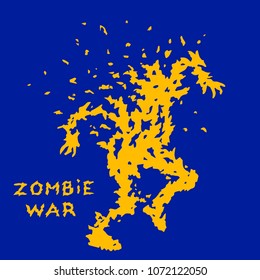 Riddled with bullets zombie soldier silhouette. Vector illustration. The horror genre. Blue color background.
