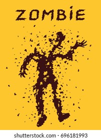 Riddled with bullets of zombies concept. Vector illustration. Scary character silhouette. The horror genre. Orange color background. - Shutterstock ID 696181993