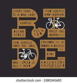 Ride bicycle text - vintage bike typography t-shirt print