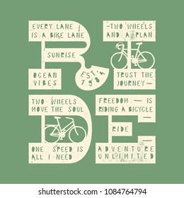 ride bicycle vintage bold typography quote print - bike t-shirt