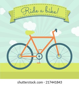 Ride a bike. Bicycle and a ribbon with the text "Ride a bike!"