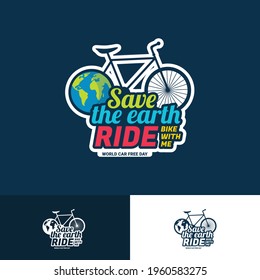 ride bike logo. world car free day logo vector design