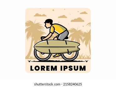 Ride a bike with a surf board illustration design