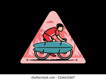 Ride a bike with a surf board illustration design