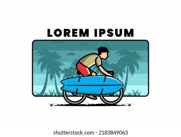 Ride a bike with a surf board illustration design