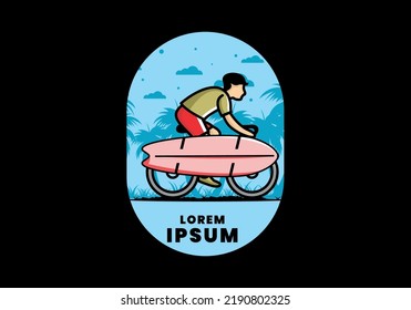 Ride a bike with a surf board illustration design