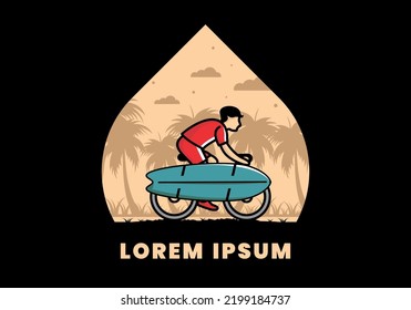 Ride a bike with a surf board illustration design