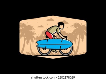 Ride a bike with a surf board illustration design