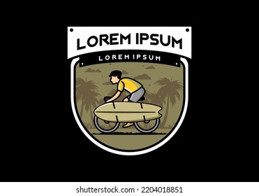 Ride a bike with a surf board illustration design