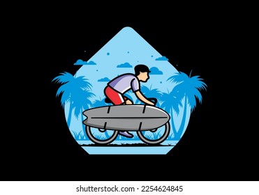 Ride a bike with a surf board illustration design